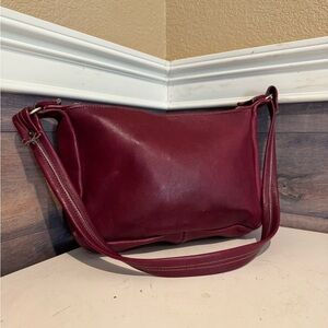 Vintage Handmade Leather Metal Zipper Bag Satchel  60s 70s Burgundy Red